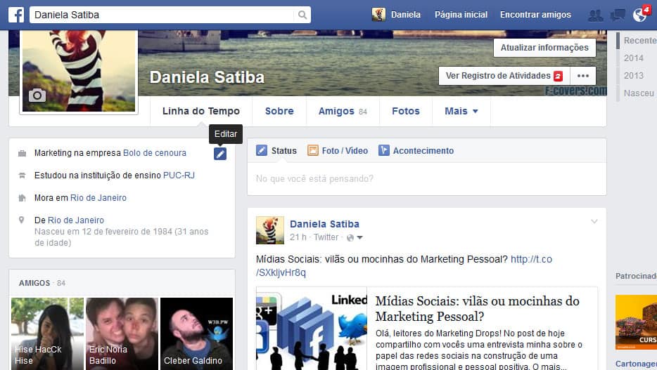 Editar local de trabalho Facebook